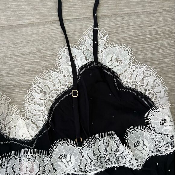 VICTORIAS SECRET CAMI Top Slip Polka Dot Black White Lace Trim size L - Picture 5 of 8